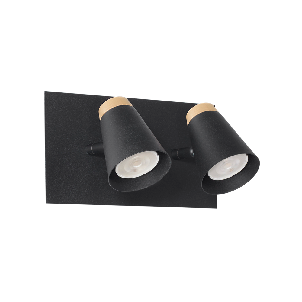 APLIQUE 2 LUCES BASE CUADRADA BLANCO C/MADERA CONICO
